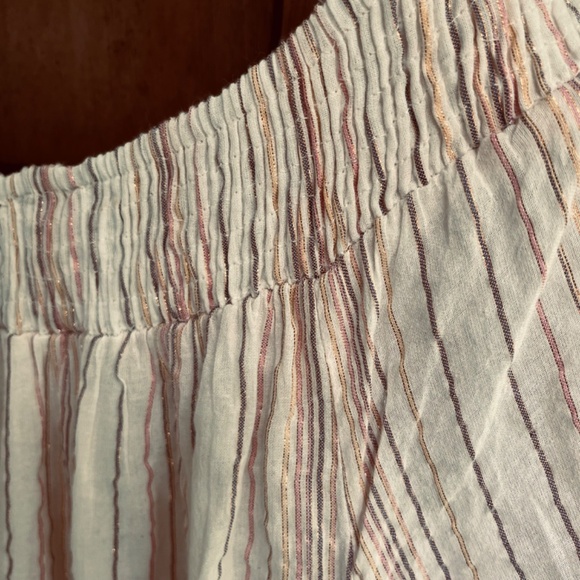 Chloe Laetitia Paris L Peasant Striped Gauze Romper Lace  Crochet Off Shoulder - Picture 13 of 16